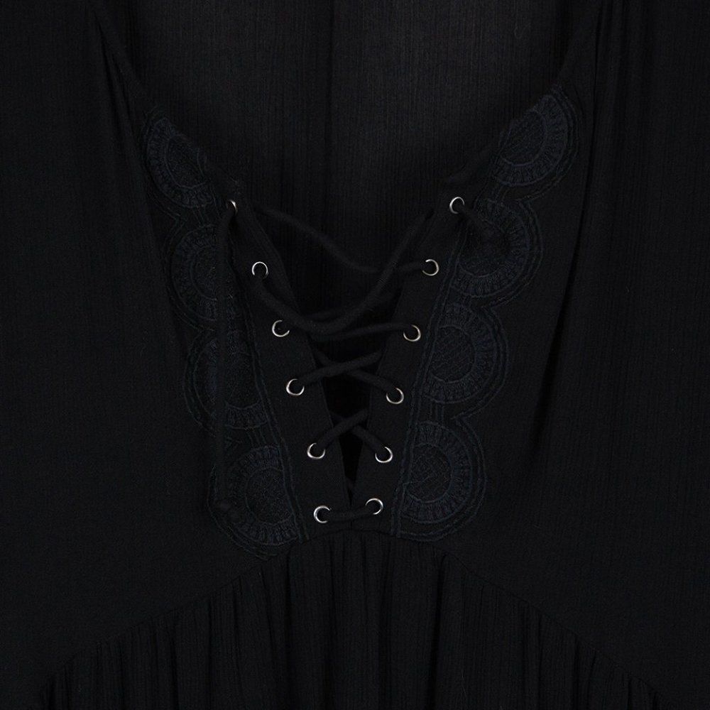 Society Amuse Black Blouse Lace Up Front NWT Small Plus Size Goth - Picture 2 of 7